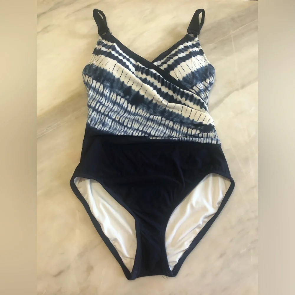 Michael Kors tie dye Logo Ring One-Piece Swimsuit Navy blue Women's 8 - Picture 2 of 4